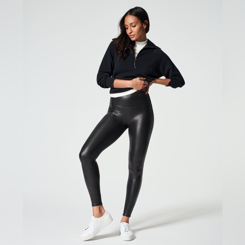 SPANX Women's Shiny Black Faux Leather High-Waisted Leggings Plus Size 3X